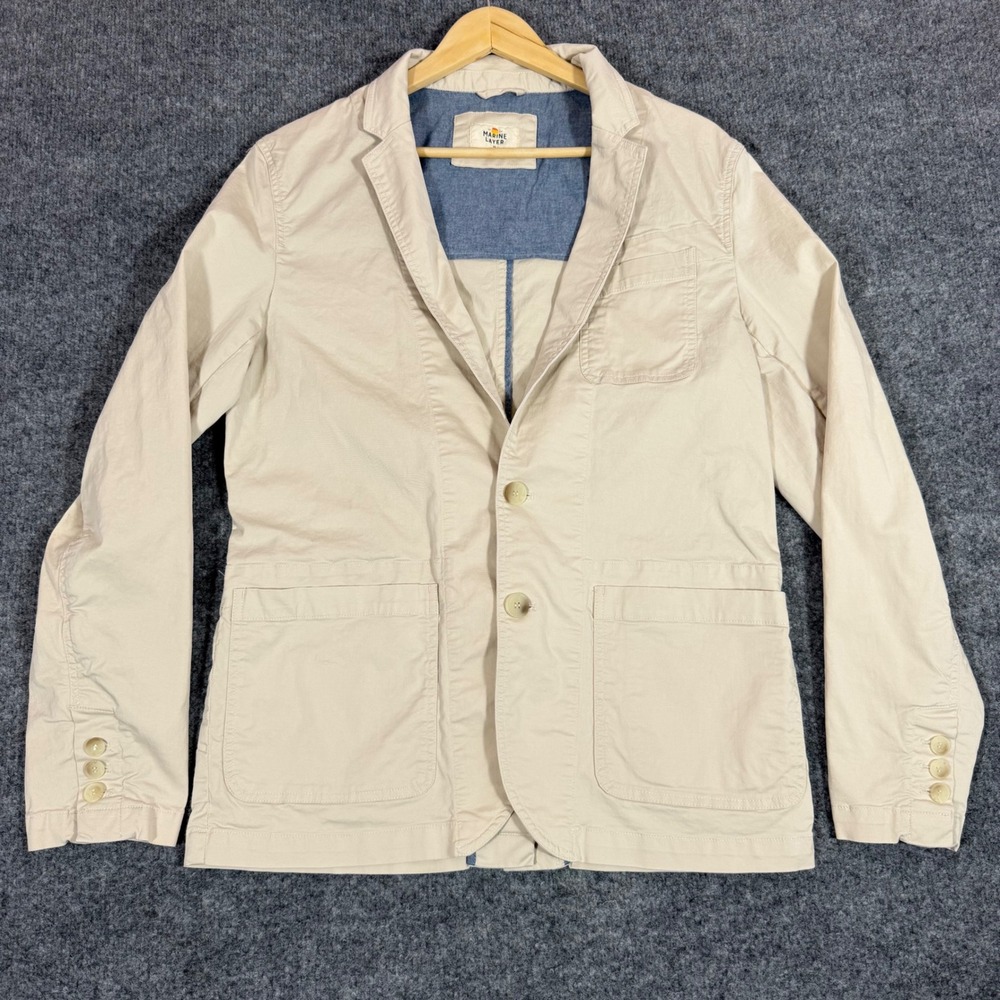 Marine Layer Blazer Casual Stretch Mens 40 Khaki Tan Cotton Unstructured GUC